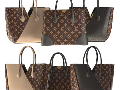 Elegant Tote Bags Featuring Classic Monogram Pattern in Brown Beige Black Tones 3d model