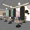 Modern Hair Salon Interior With Styling Chairs Mirrors Lighting And Green Plants