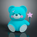Cute Blue Teddy Bear Stuffed Toy With Pink Cheeks And Star Wand