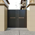 Elegant Modern Entrance Gate Design With Beige Stone Pillars And Metal Panels