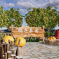 Scenic Wall With Orange Paradise Sign Surrounded By Fruit Trees And Oranges
