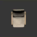 Modern Minimalist Beige Striped Armchair With Wooden Armrests And Legs Design