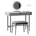 Sleek Modern Vanity Table With Round Mirror And Matching Stool Design 3d model