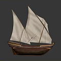 Traditional Wooden Sailing Boat With White Sails And Classic Hull Structure