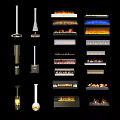 Different Modern Fireplace Designs With Various Styles Hanging Models And Flame Effects 3d model