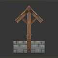 Traditional Well Structure With Sloped Wooden Roof And Stone Brick Base