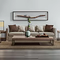 New Chinese Style Sofa Coffee Table Combination Mural Sofa Coffee Table Combination 3d model