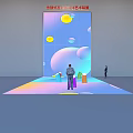 Interactive Zone at World Digital Economy Forum With Large Screen Colorful Geometric Shapes and People