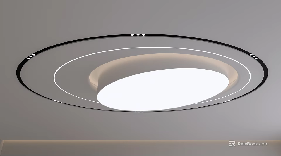Modern Minimalist Ceiling Design With Circular Recessed Lighting And Sleek LED Strips 3d model 