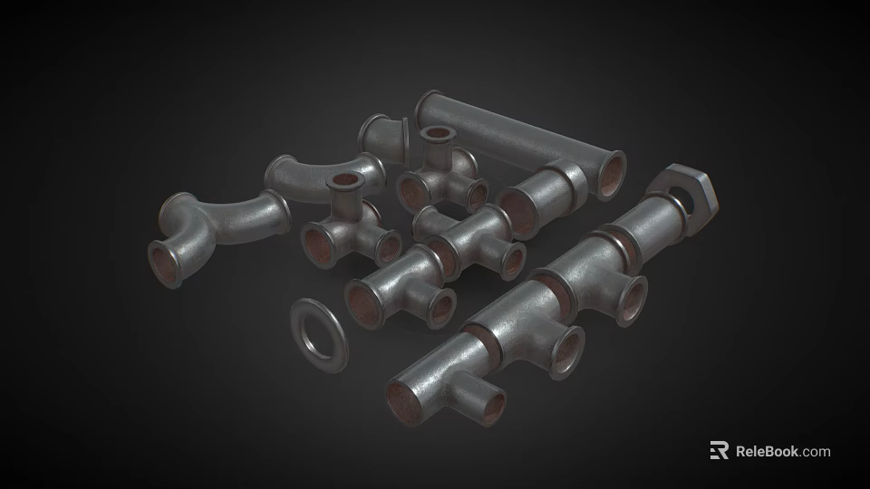 Different Types Heavy Duty Metal Pipe Fittings For Industrial Hardware Tools 3d model 