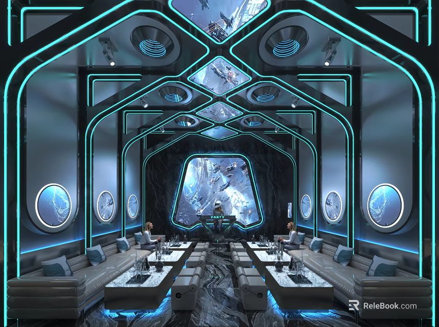 Futuristic Style KTV Room With Neon Lighting And Comfortable Sofas 3d model 