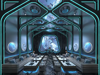 Futuristic Style KTV Room With Neon Lighting And Comfortable Sofas 3d model