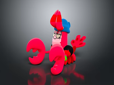 Cartoon Lobster Character With Blue Hat And Glasses Standing 3d model