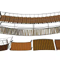 Wooden Rope Bridge Structure With Wooden Planks Rope Railings And Panel Designs