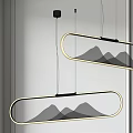 Modern Minimalist Pendant Lights Hanging With Oval Frame And Gray Mountain Pattern 3d model