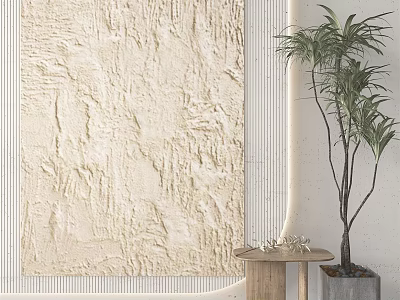 Textured Beige Wall With Palm Plant And Small Round Table In Minimalist Interior 3d model
