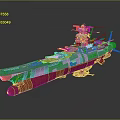 Realistic 3D Battleship Model Featuring Blue Red Hull Detailed Upper Structure Turrets 3d model