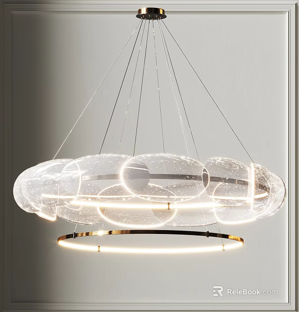 Elegant Modern Chandelier With Transparent Circular Shades And Golden Metal Frame 3d model 