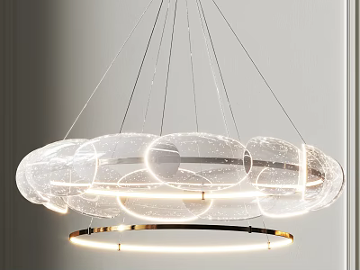 Elegant Modern Chandelier With Transparent Circular Shades And Golden Metal Frame 3d model