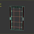 Modern Metal Frame Door With Red Grid Lines Black Border And Glass Panels