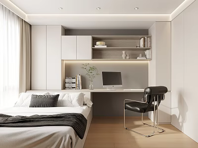 Tatami Bedroom Interior Design With Built-in Storage Desk And Natural Light 3d model