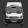 White Mercedes Delivery Van With SEUR Logo And Blue Stripes