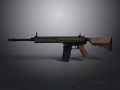 Tactical Rifle With Brown And Black Finish Long Barrel Picatinny Rail And Magazine 3d model