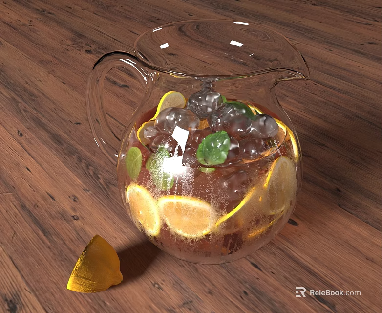 Refreshing Glass Pitcher Drink With Ice Cubes Lemon Lime Slices And Mint Leaf 3d model