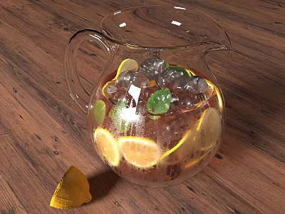 Refreshing Glass Pitcher Drink With Ice Cubes Lemon Lime Slices And Mint Leaf 3d model