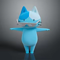 Blue And White Cartoon Cat Character With Pixelated Glasses And Arms Outstretched