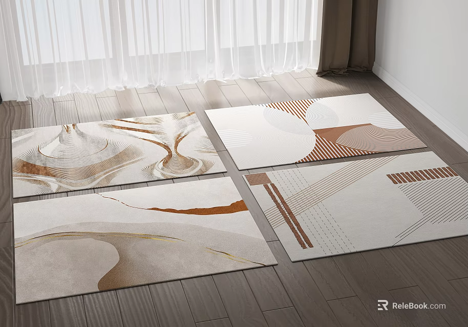 Modern Artistic Square Rugs With Abstract Patterns On Wooden Floor 3d model