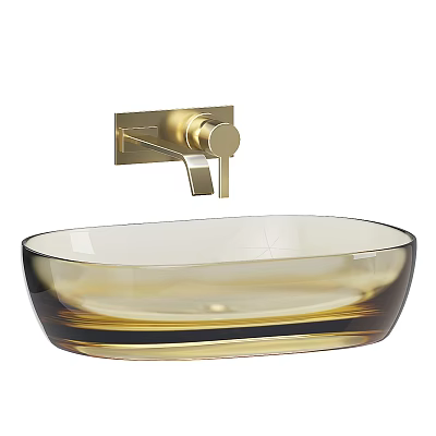 Elegant Oval Amber Glass Washbasin With Wall Mounted Gold Faucet 3d model