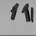 Double Black Metal Pistols With Shiny Surface And Tactical Grips On Dark Background