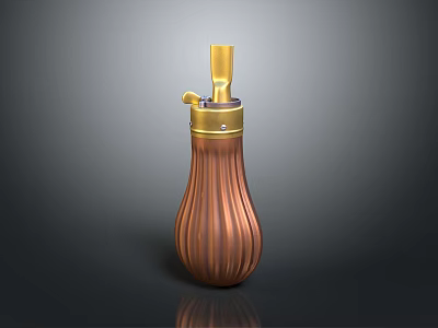 Decorative Brown Ribbed Bottle With Golden Top And Vertical Stripes Design 3d model