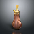 Decorative Brown Ribbed Bottle With Golden Top And Vertical Stripes Design