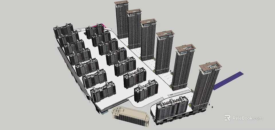 Residential Complex Architectural Design Featuring High Rise And Low Rise Buildings Layout 3d model 