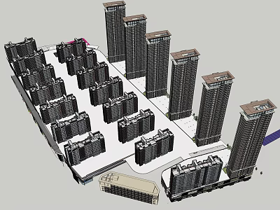 Residential Complex Architectural Design Featuring High Rise And Low Rise Buildings Layout 3d model