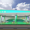 Modern Green Gas Station With Canopy Columns Green Floor And Vehicle Design
