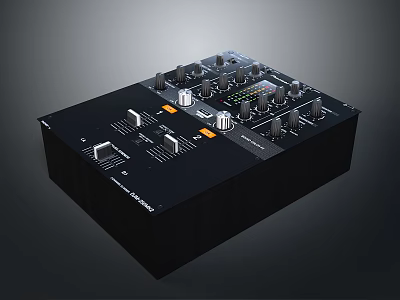 Professional Black DJ Mixer with Multiple Knobs Faders and Control Panel 3d model
