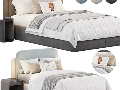 Stylish Single Bed With Upholstered Headboard And Pillows 3d model