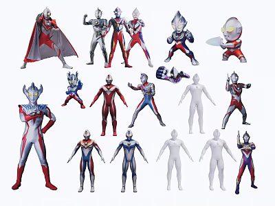 Ultraman Game and Movie Characters in Various Poses and Action Figure Designs 3d model