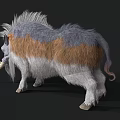 3D Rendered Fantasy Wild Boar With Gray Brown Fur And Long Tusks