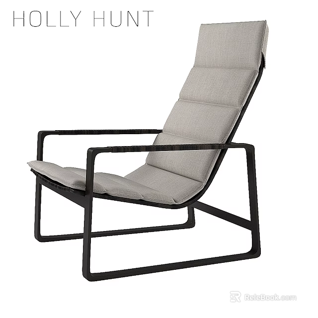 Comfortable Modern Leisure Chair With Black Metal Frame And Light Gray Cushion 3d model 