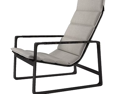 Comfortable Modern Leisure Chair With Black Metal Frame And Light Gray Cushion 3d model