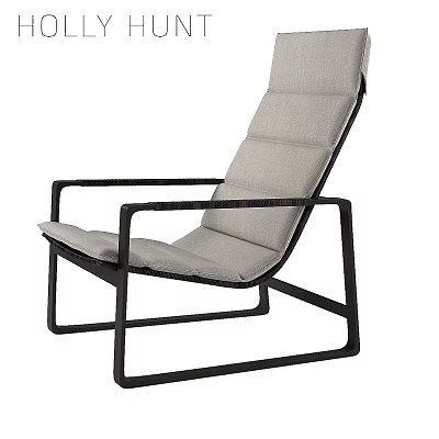 Comfortable Modern Leisure Chair With Black Metal Frame And Light Gray Cushion 3d model