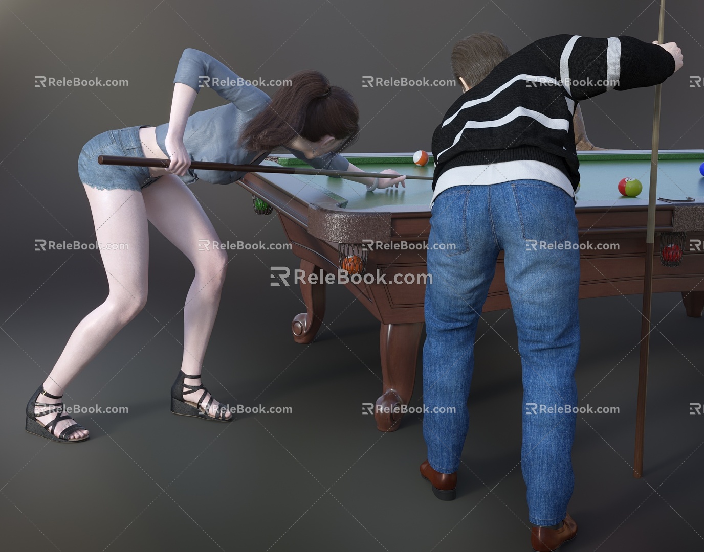 Modern Double Snooker Figures 3d model