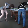 Two People Playing Billiards With Cue Sticks On Billiard Table 3d model