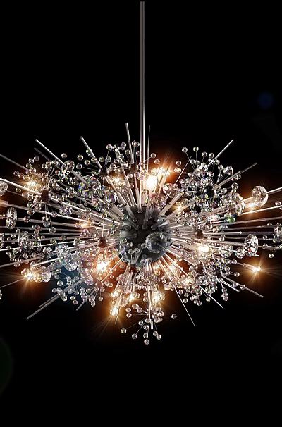 Luxurious Modern Crystal Chandelier With Starburst Metal Rods And Illuminated Lights 3d model