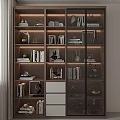 Modern Wooden Bookcase With Glass Doors White Drawers Shelves Books And Decorative Items