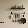 Organized Kitchen Wall With Black Hanging Rod And Cooking Utensils Frying Pan Spatula Ladle